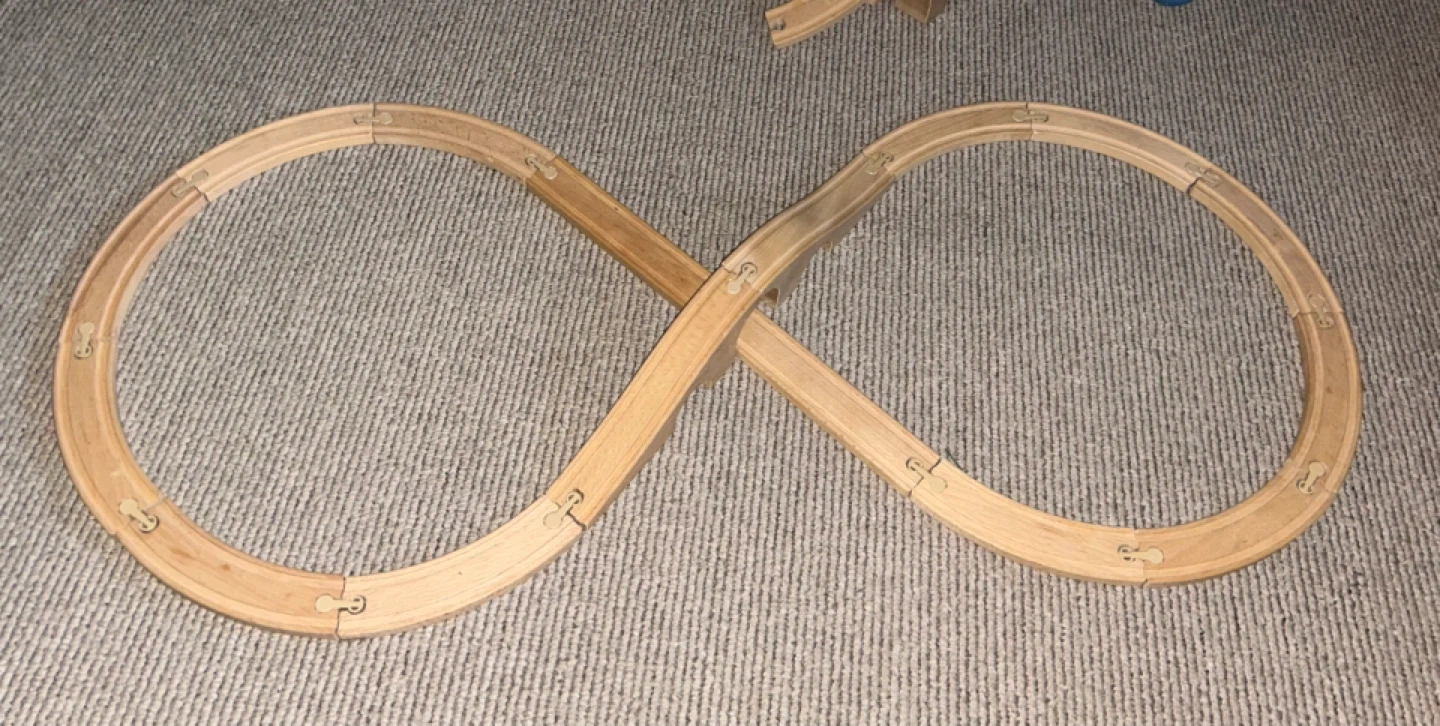 Wooden Train Set with Bridge and Tracks