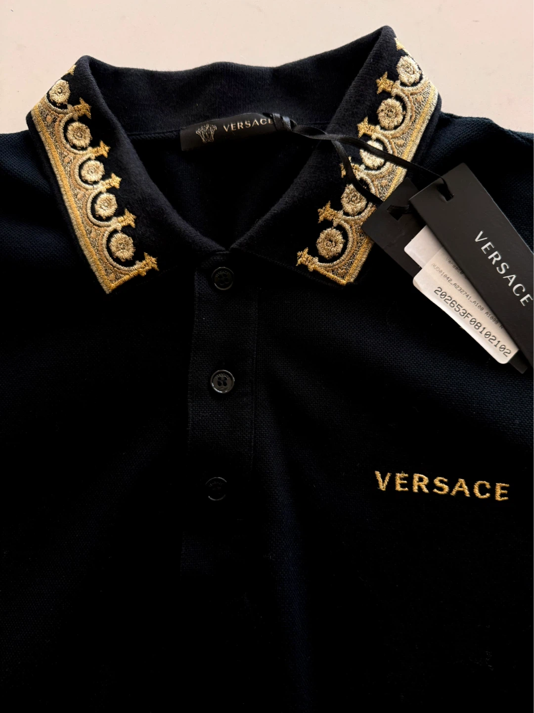 $105 Versace Gold ‘Royal’ Polo Authentic QR Code Size Small