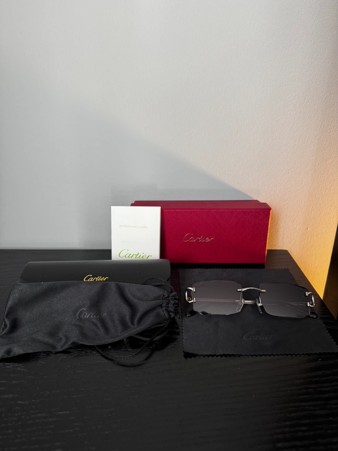 Cartier Big C Rimless Sunglasses With Case And Box