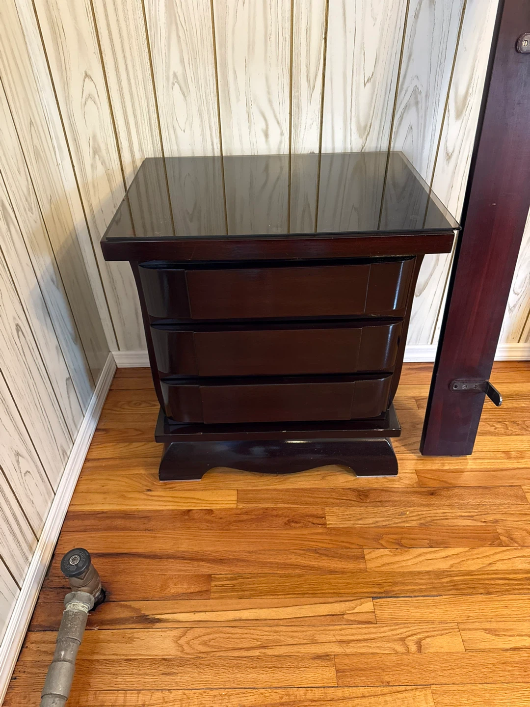 2 Dark Wood Nightstand with 3 Drawers - photo 2