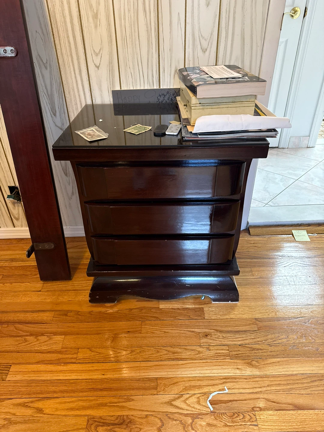 2 Dark Wood Nightstand with 3 Drawers
