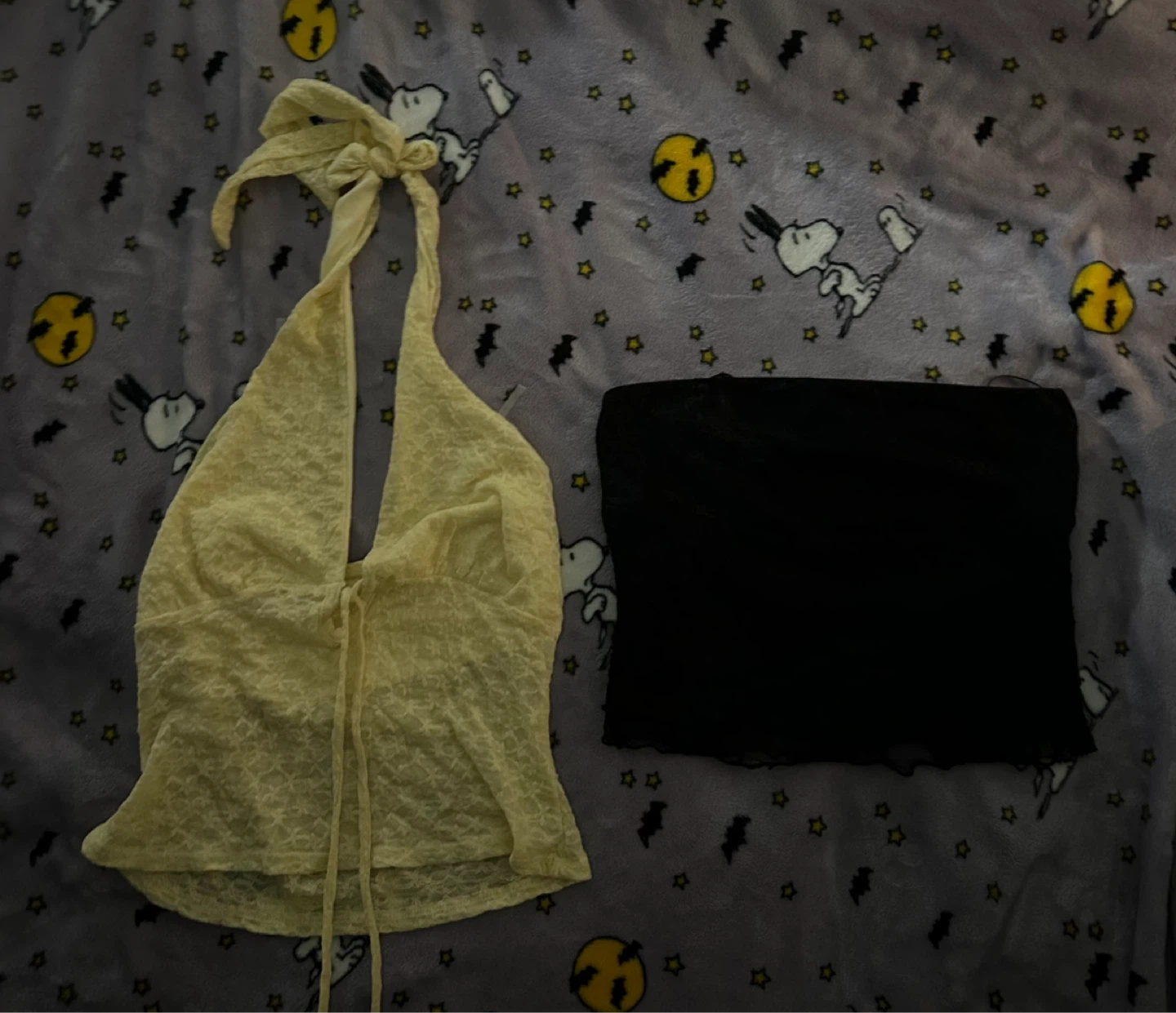 2 Halter & Tube Tops - Yellow Lace & Black Mesh