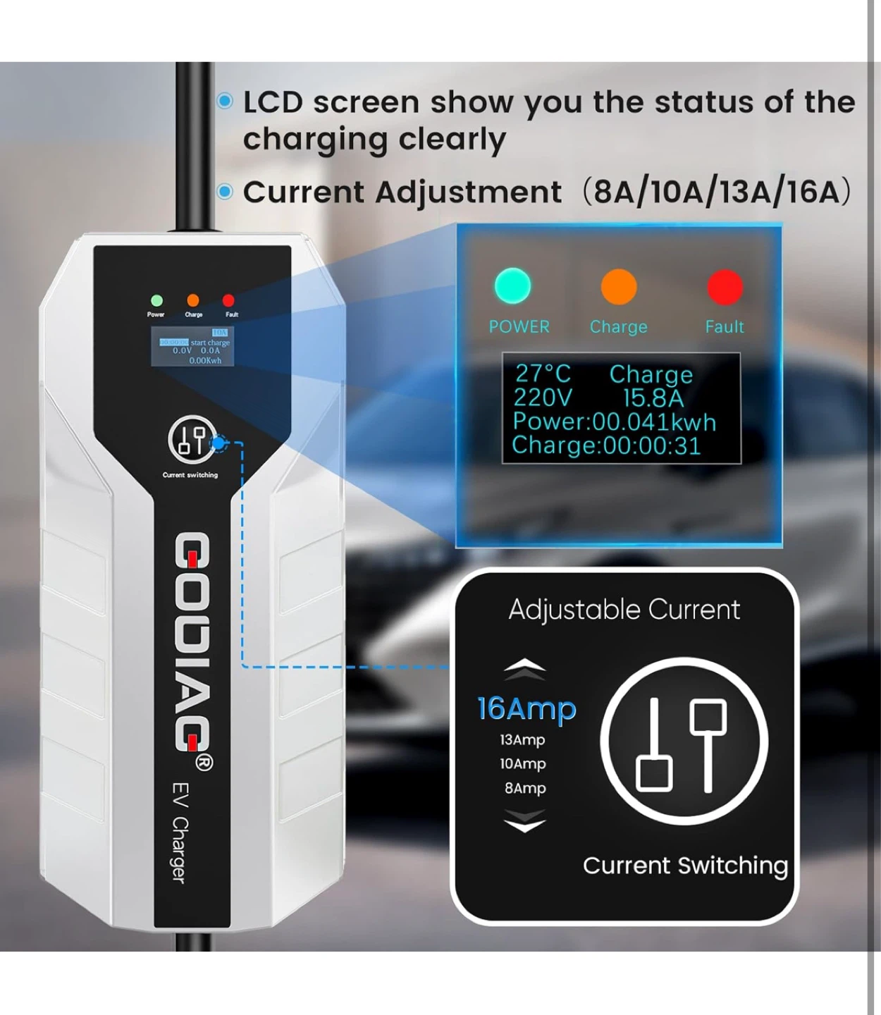 GODIAG Portable Level 1 and 2 EV Charger - photo 3