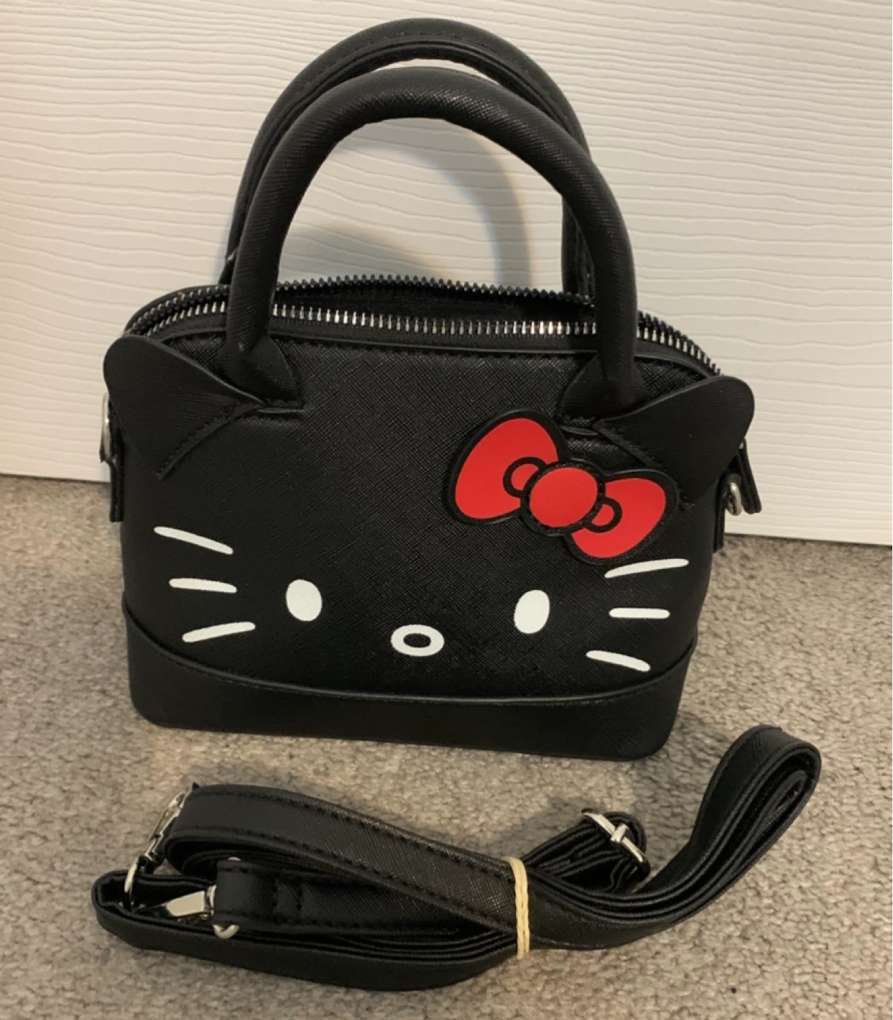 Black Hello Kitty Dome Handbag with Crossbody Strap