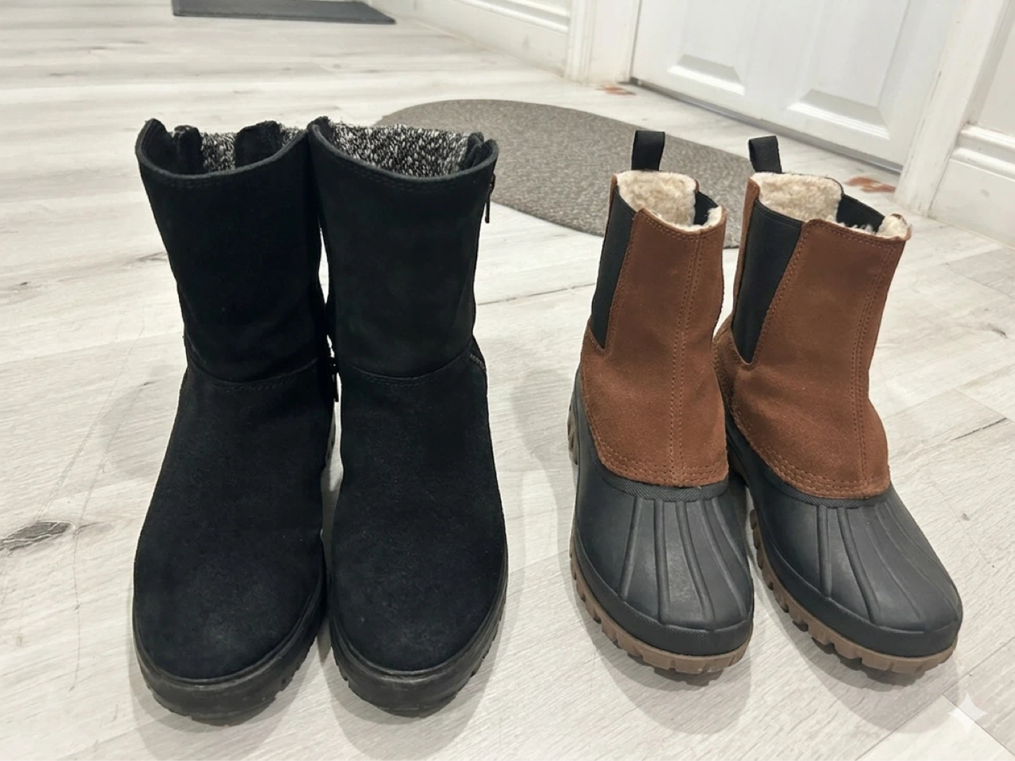 Pair of Black Suede Boots & Brown Duck Boots