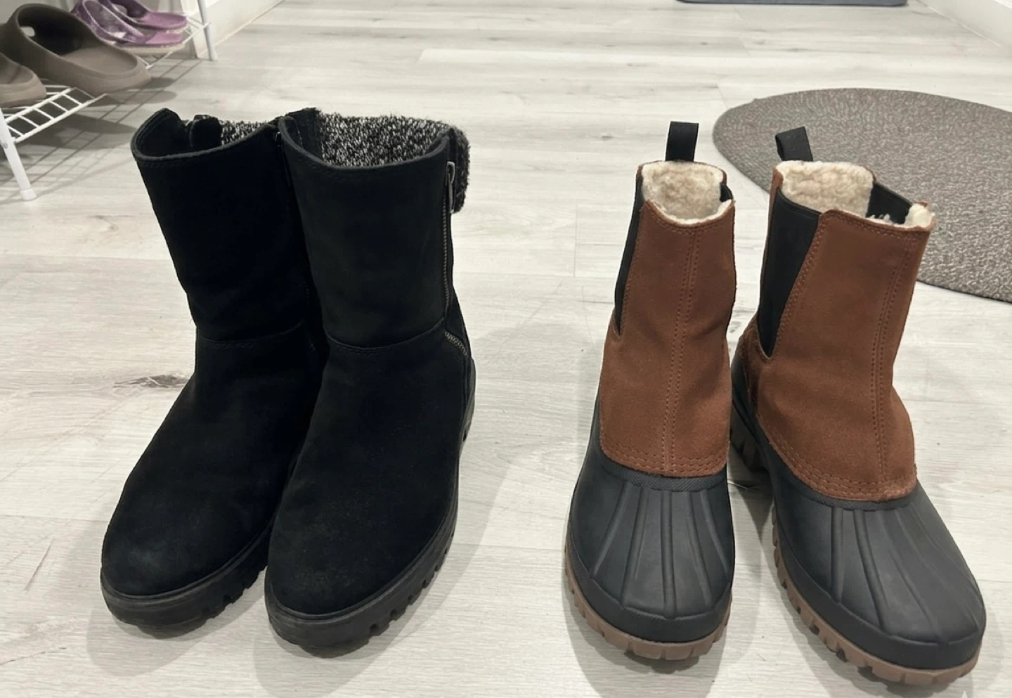 Pair of Black Suede Boots & Brown Duck Boots - photo 2