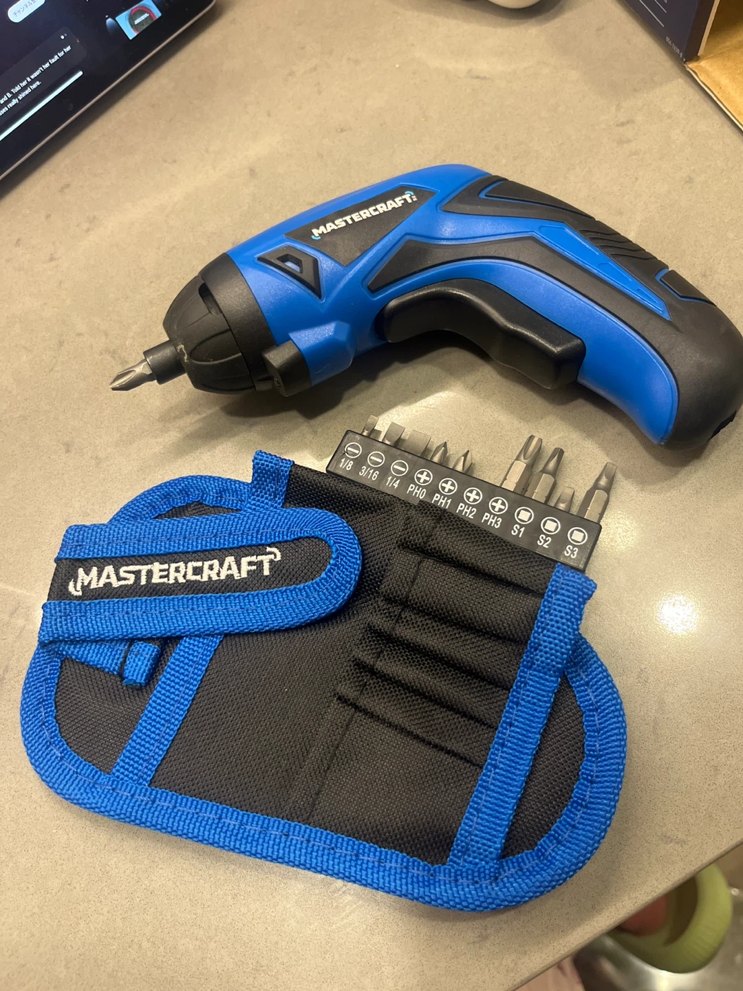 Mastercraft 4V Cordless Screwdriver with 10 Bits