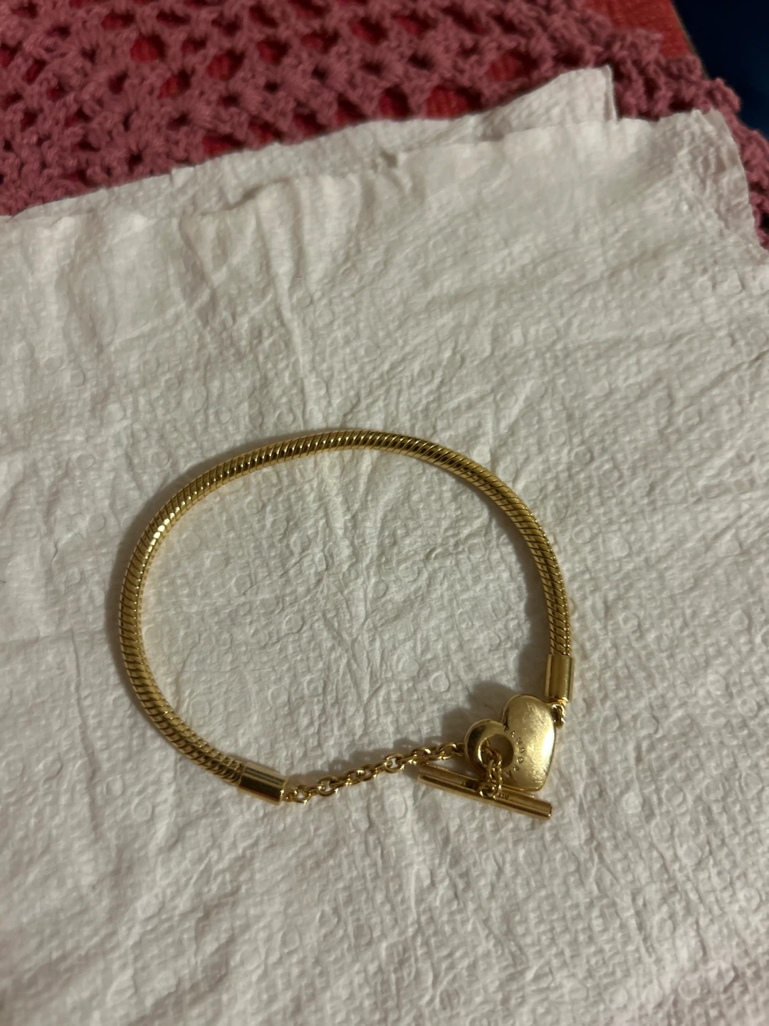 Pandora 14k gold plated bracelet with heart clasp