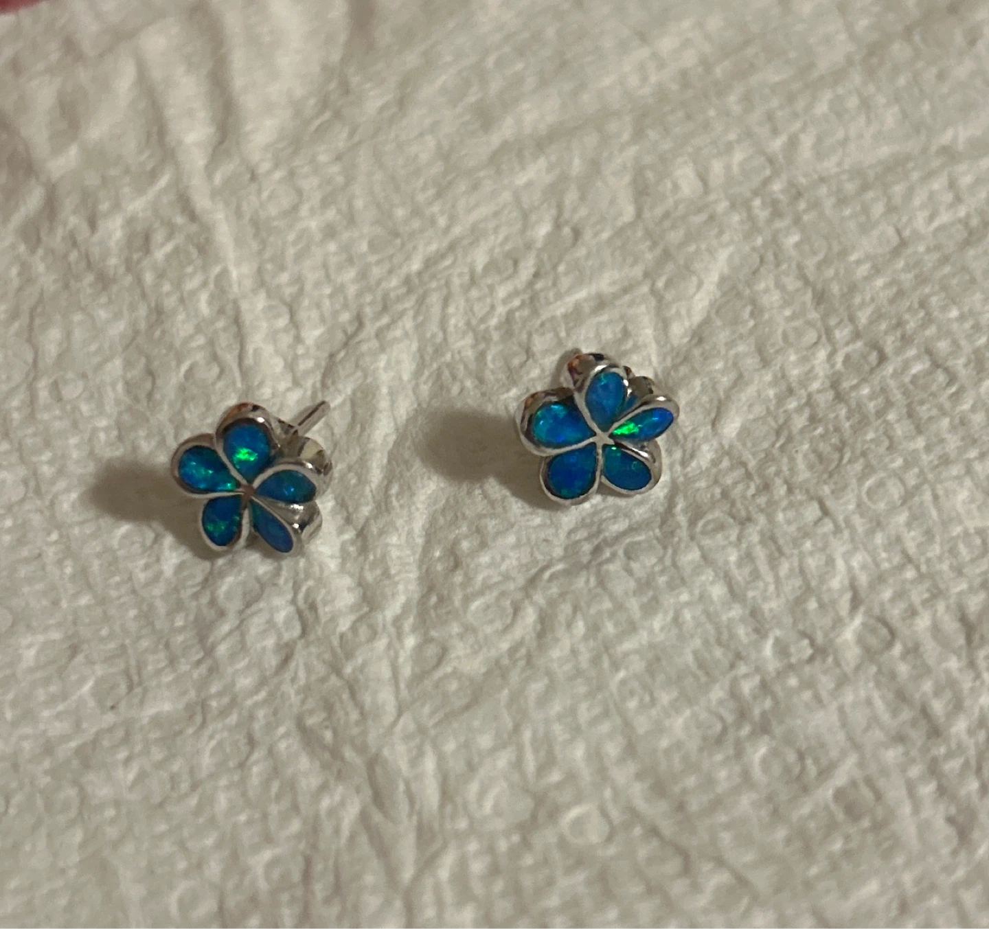925 silver Blue Flower Opal Stud Earrings