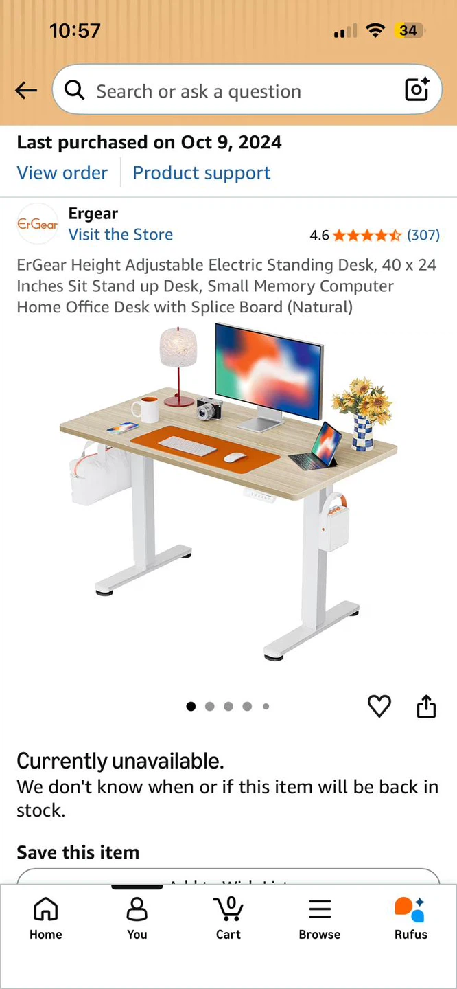 Ergear Height Adjustable Electric Standing Desk - 40 x 24 Inches - photo 2
