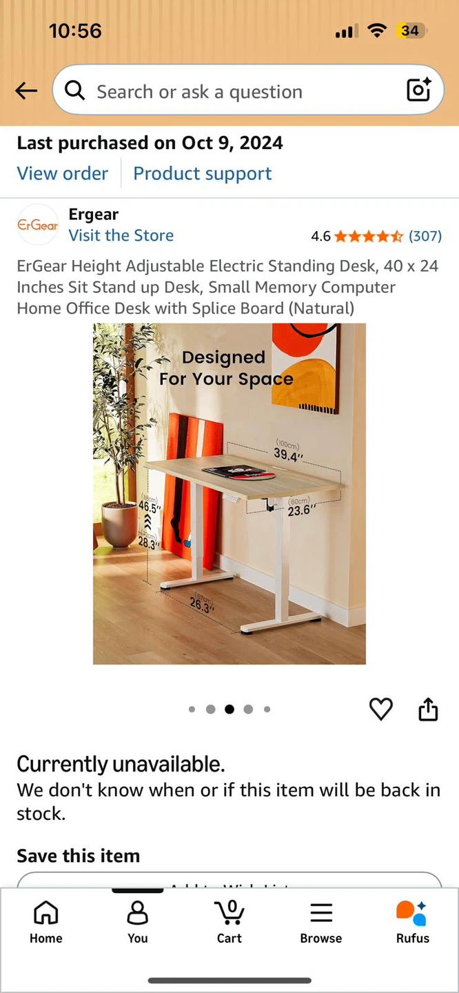 Ergear Height Adjustable Electric Standing Desk - 40 x 24 Inches