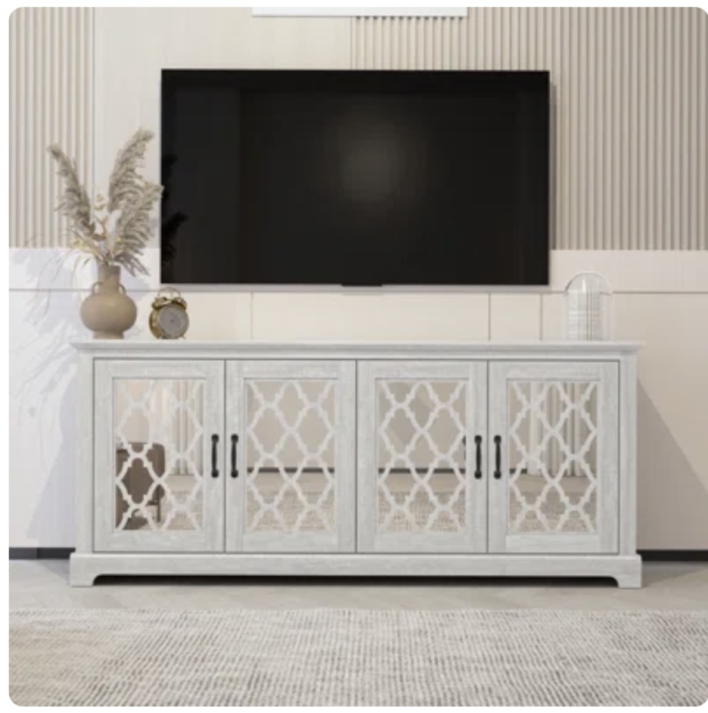 Dusty grey Mirrored Accent Cabinet brand new assembled