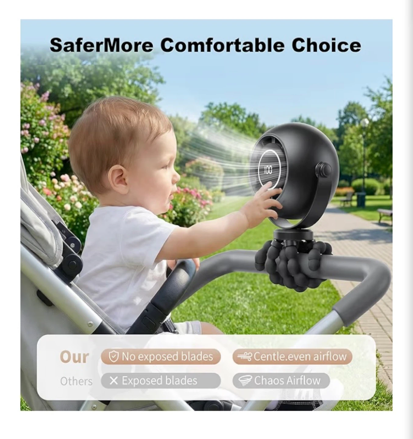 Portable Baby Stroller Fan - Mini tripod Fan with Battery - photo 2