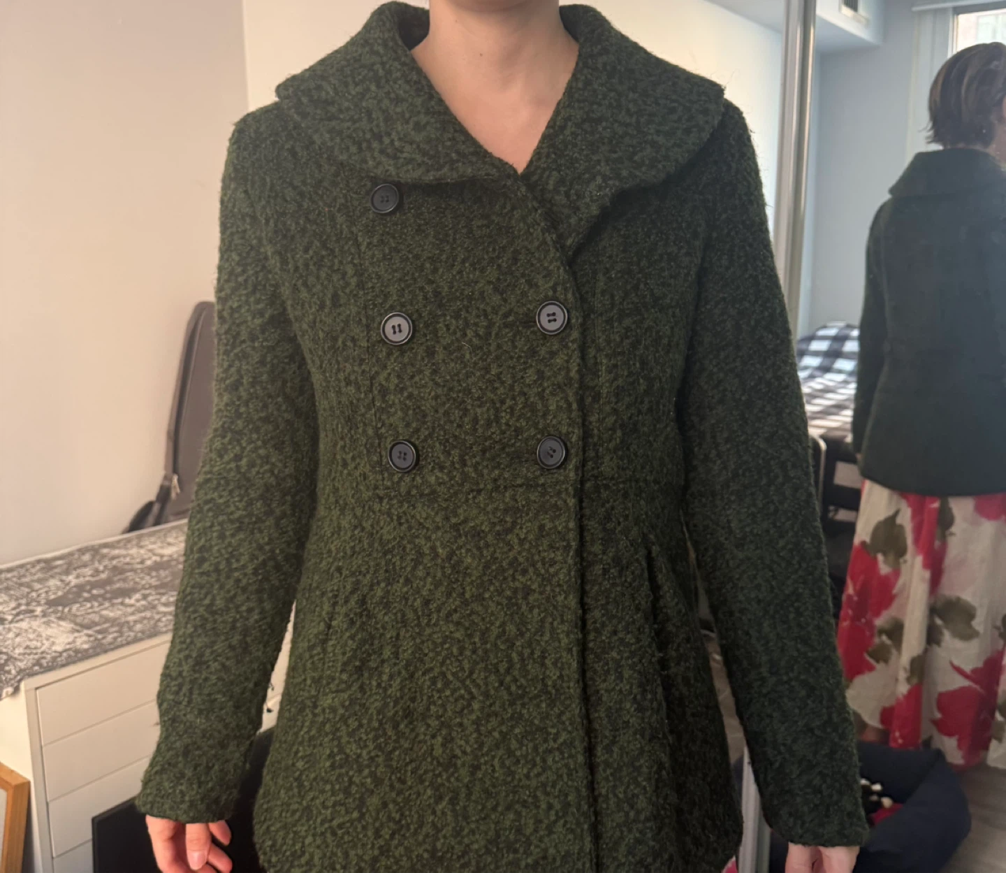 Pink Martini Collection Women's Green Tweed Coat - Size Small