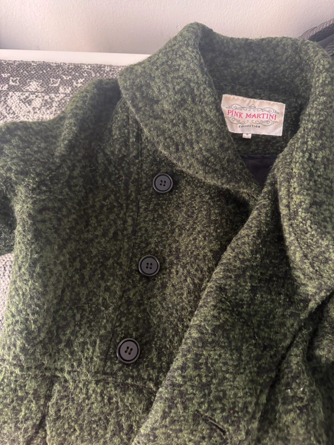 Pink Martini Collection Women's Green Tweed Coat - Size Small - photo 2