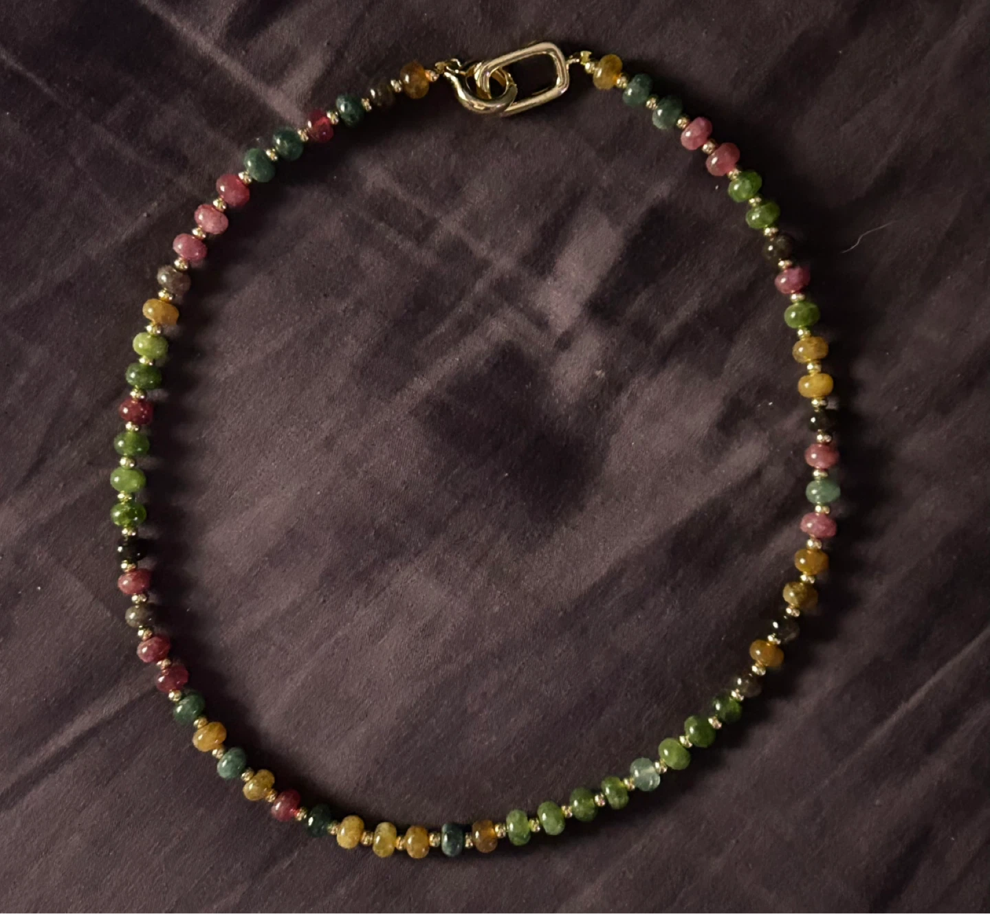 Tourmaline Beaded Necklace with gold clasp