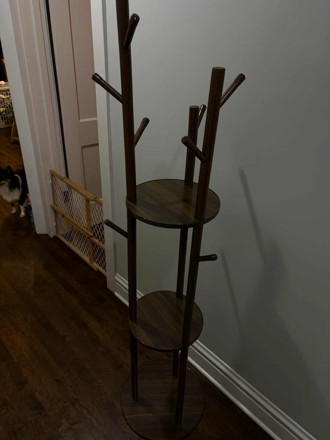 Wooden Coat Rack with Shelves