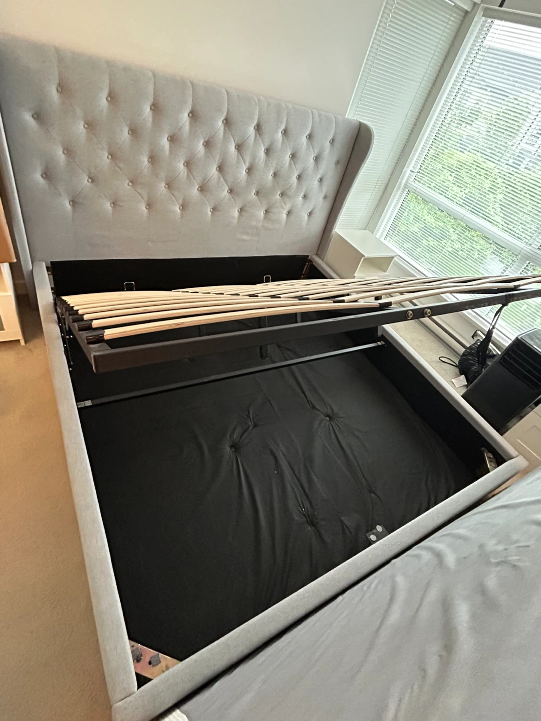 Grey Tufted Wingback Bed Frame with Storage - photo 2