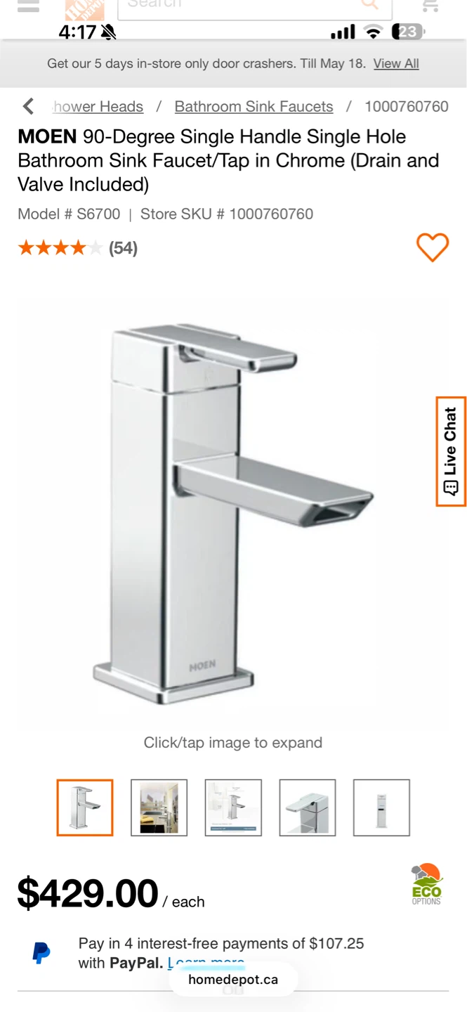 MOEN 90-Degree Single Handle