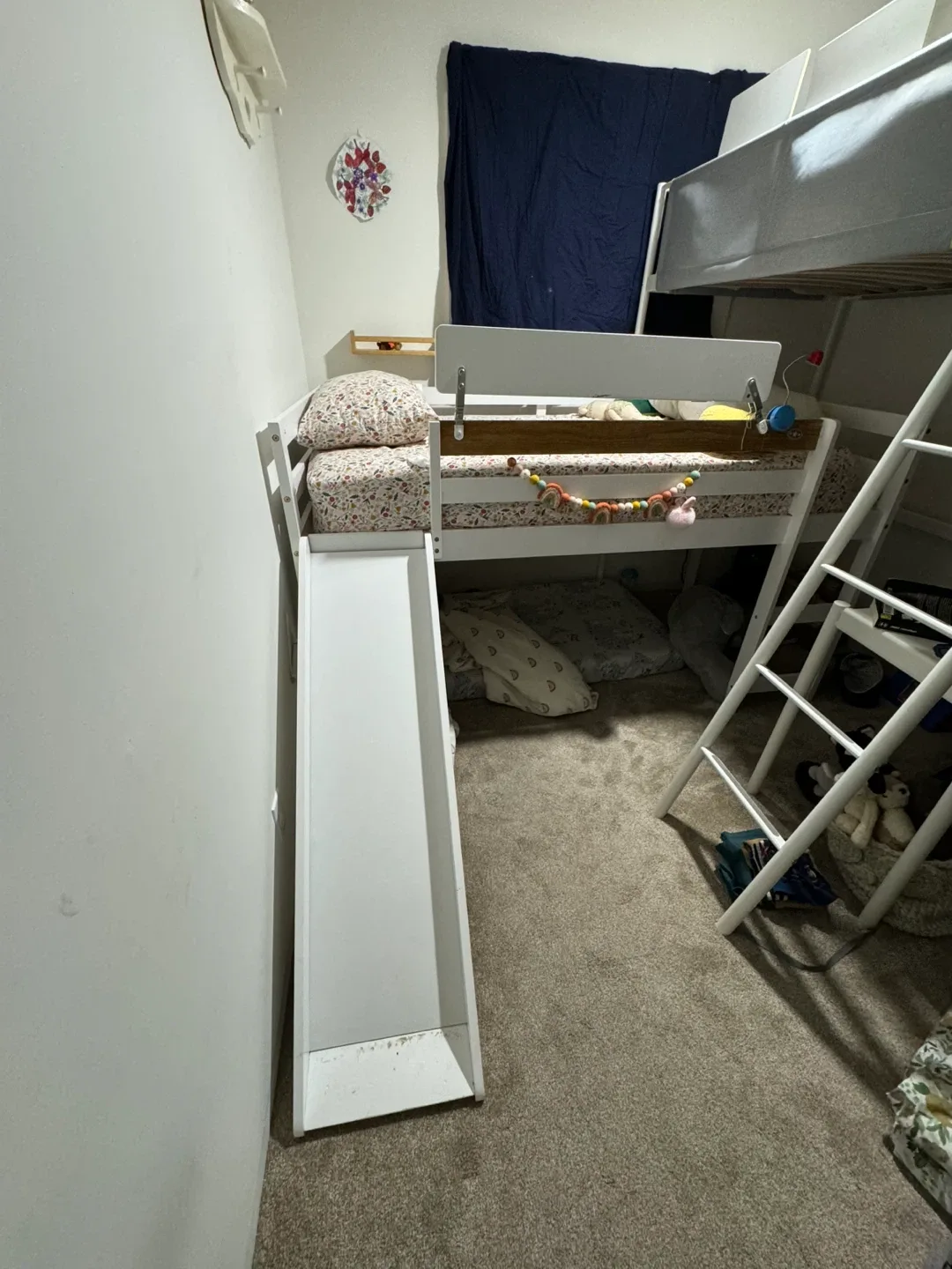 White Twin Loft Bed with Slide