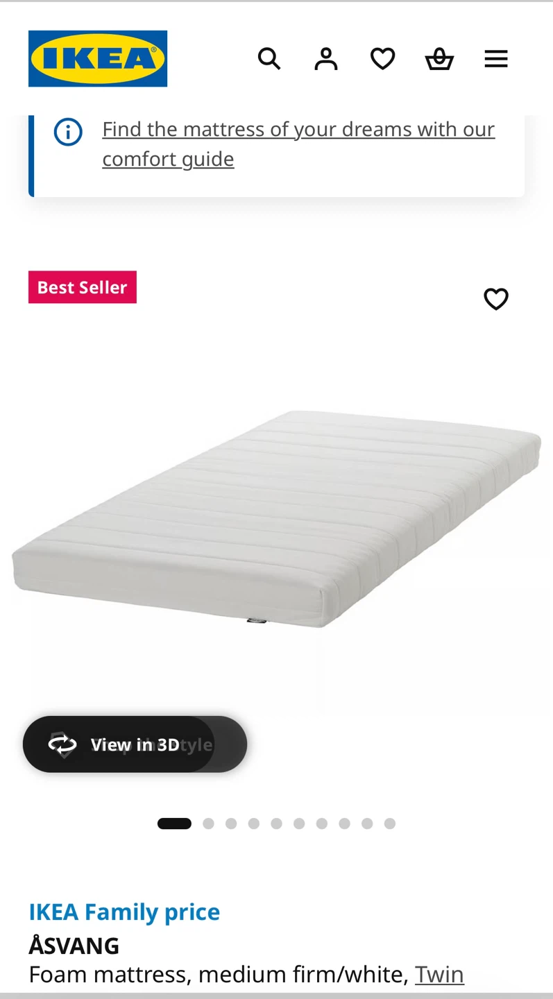 IKEA ASVANG Twin Foam Mattress - Medium Firm/White