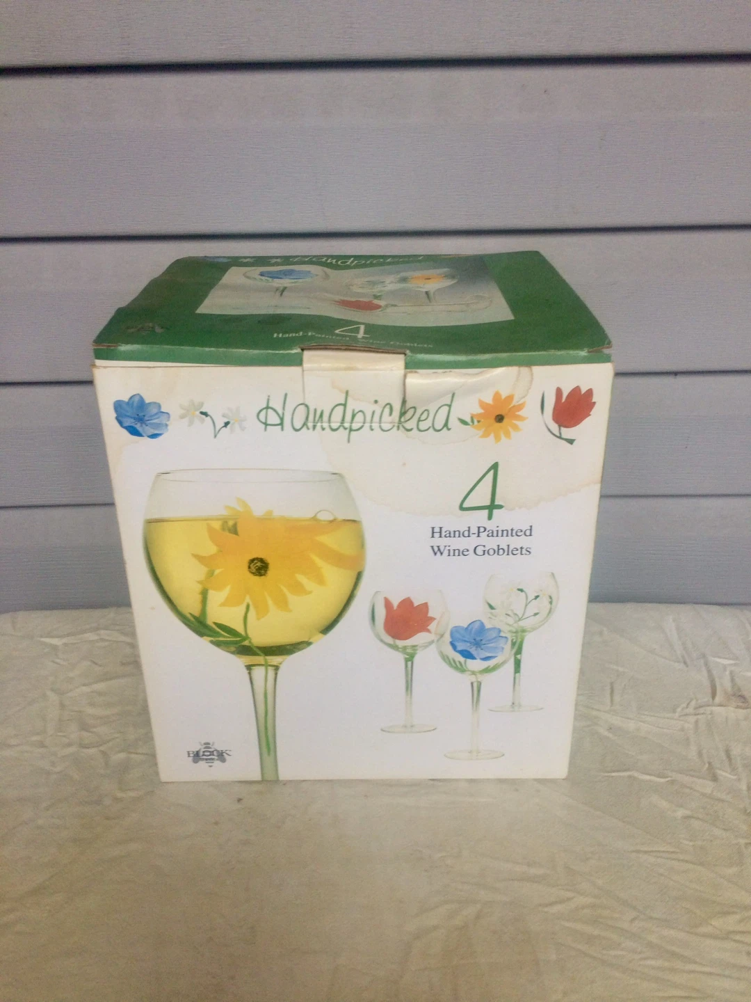 Vintage Block Basics 4 Hand-Painted Floral Wine Goblets - New - photo 2