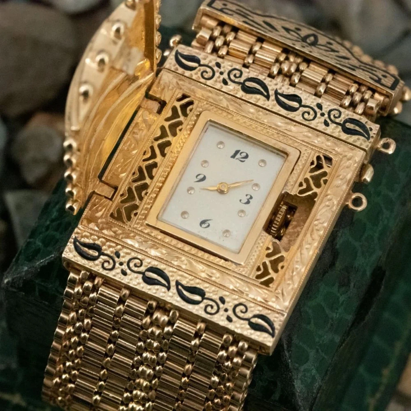 Vintage Geneva Gold Tone Watch with Ornate Design