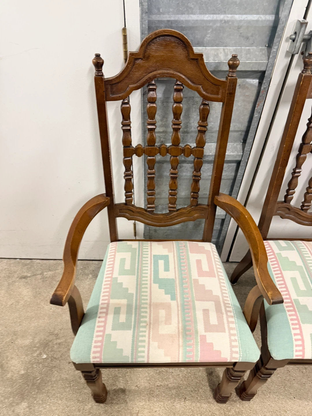 Vintage Spanish Era Wooden Armchair with Patterned Seat - photo 3