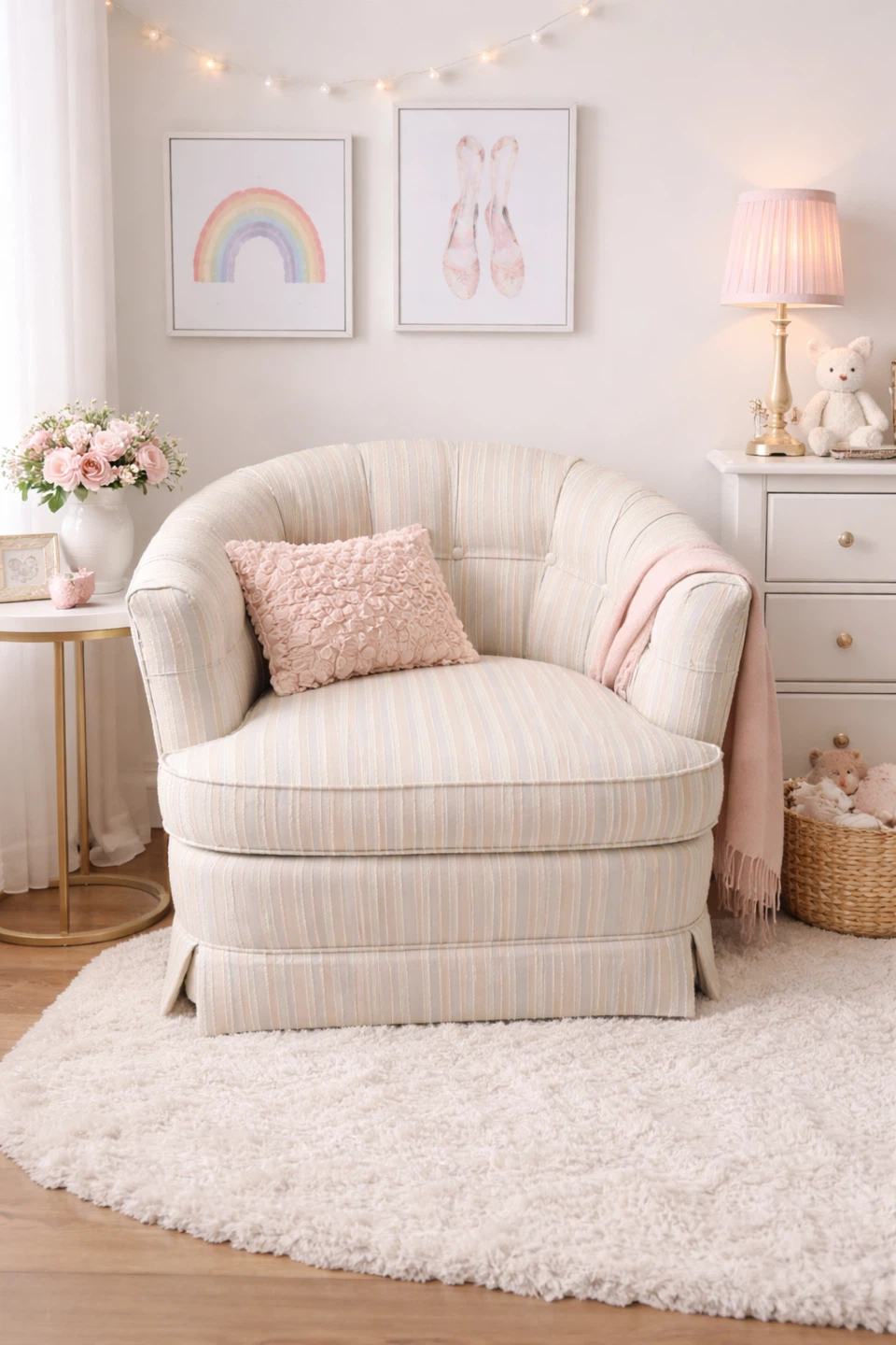 Vintage Drexel Barrel Style Striped Accent Chair