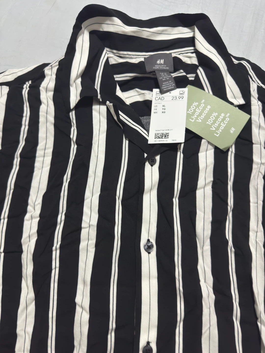 H&M Striped Short-Sleeve Button-Up Shirt XL - photo 2