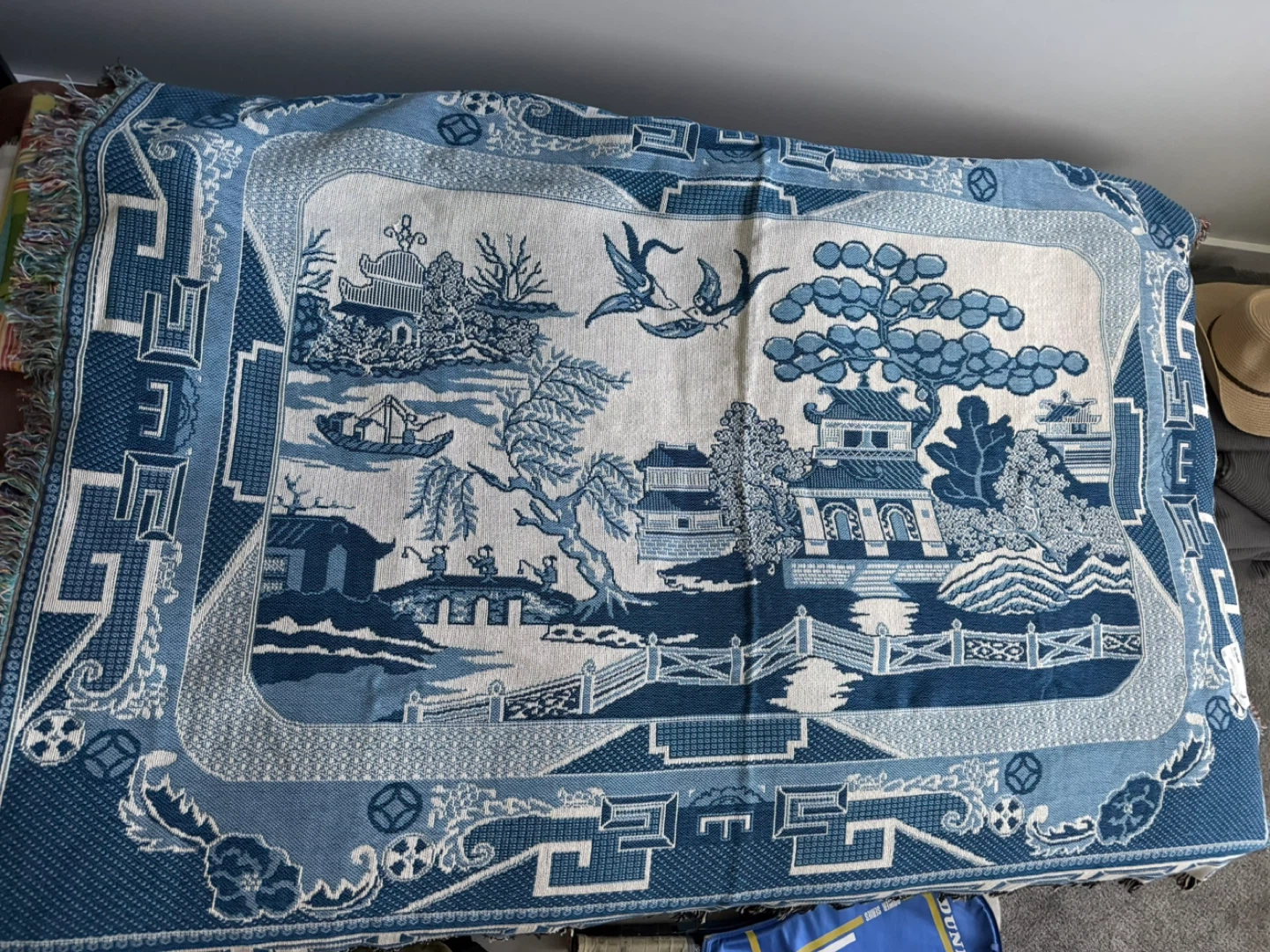 Blue Willow Pattern Throw Blanket