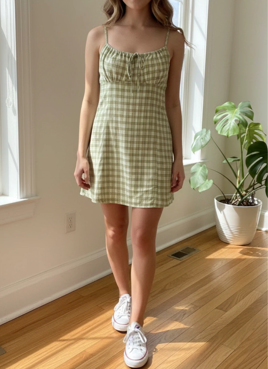Brandy Melville Green Plaid Mini Dress