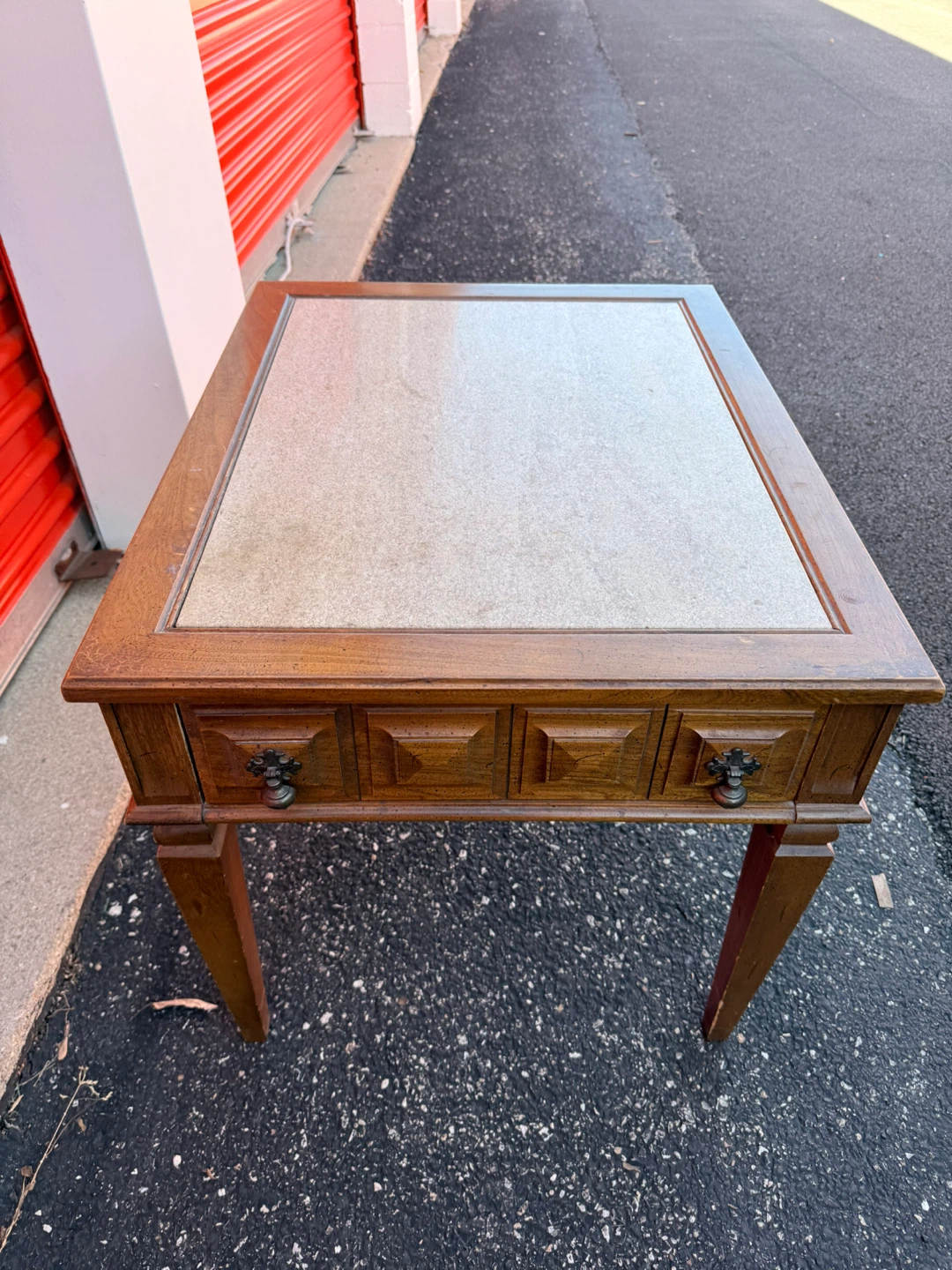 VTG Wooden End Table w/Portugal Marble Inlay Top - photo 2