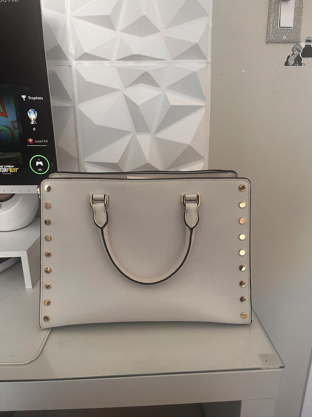 Michael Kors White Leather Studded Satchel Handbag - photo 3