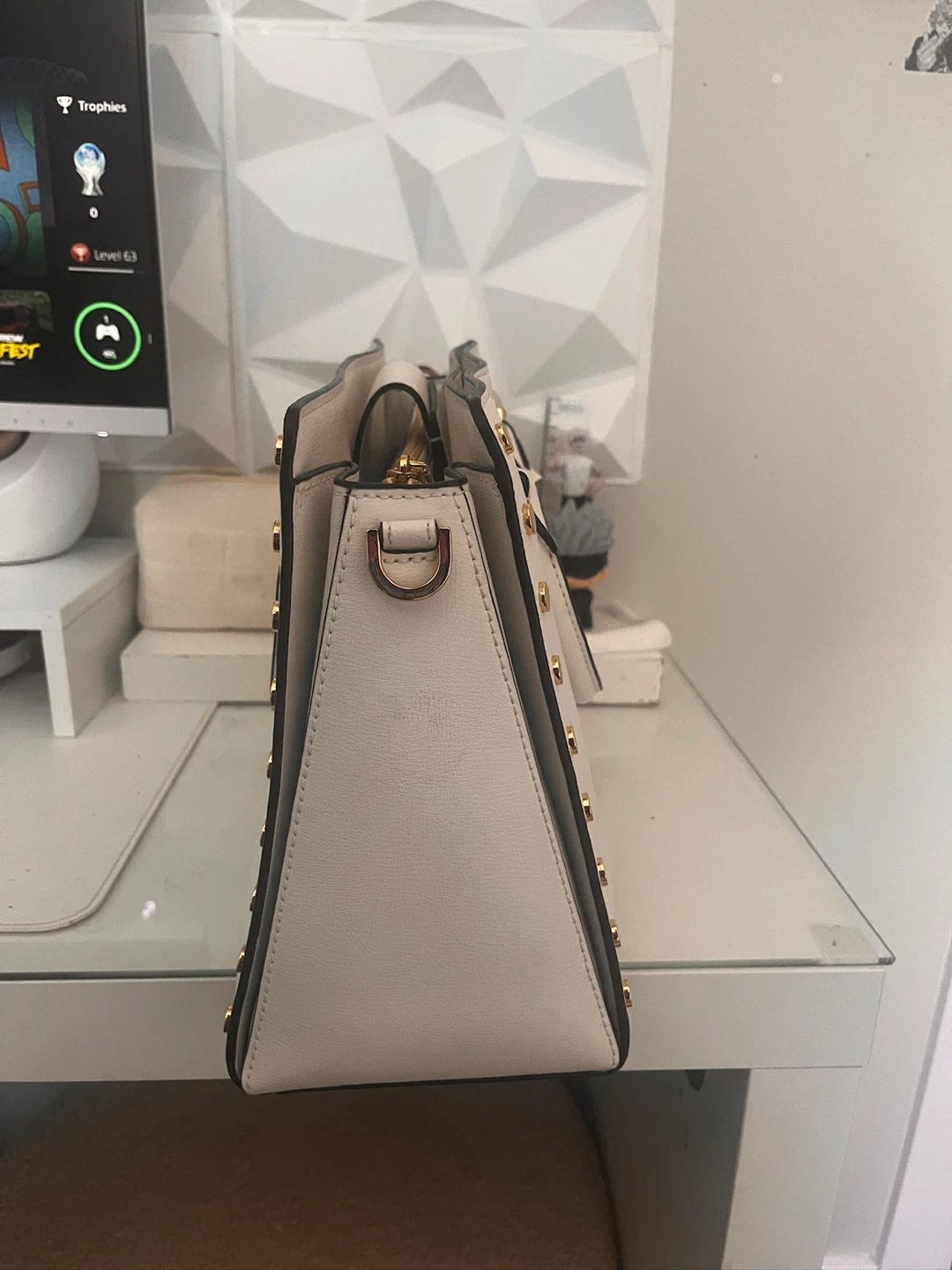 Michael Kors White Leather Studded Satchel Handbag - photo 2
