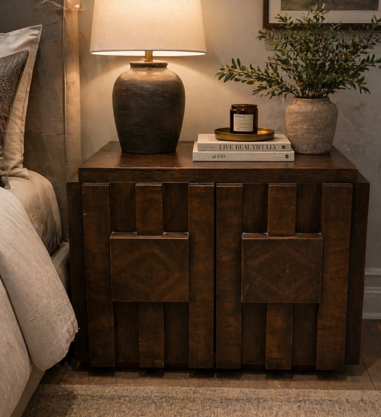 Vintage Lane Staccato Brutalist Mid Century Walnut Nightstand