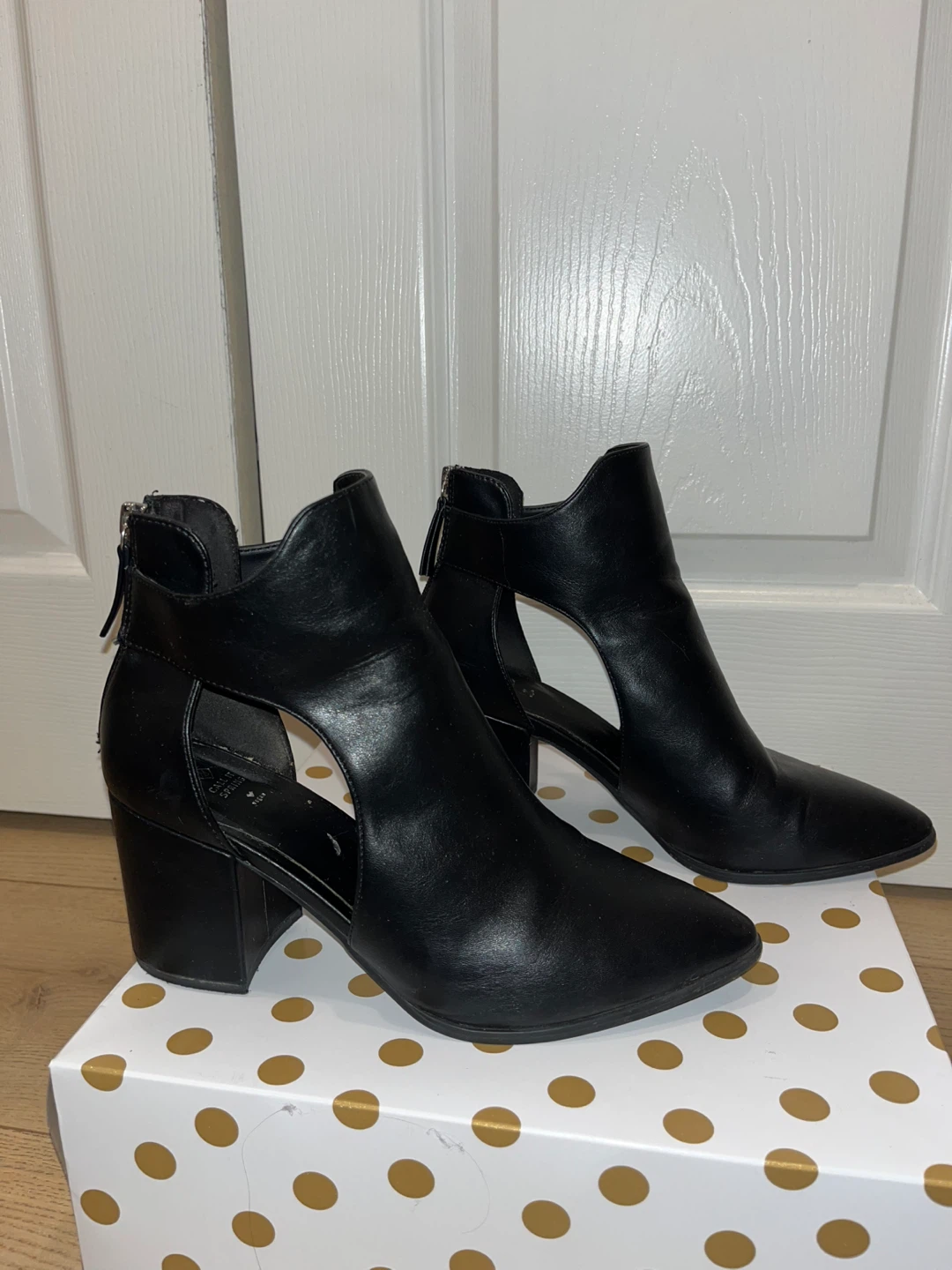 Black Cutout Ankle Boots with Zipper Back
