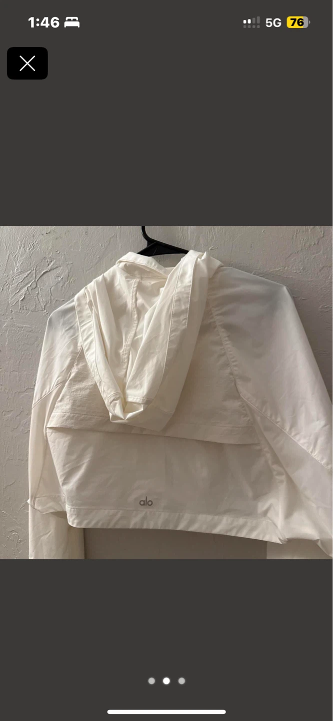 Alo White Cropped Hooded Zip-Up Jacket