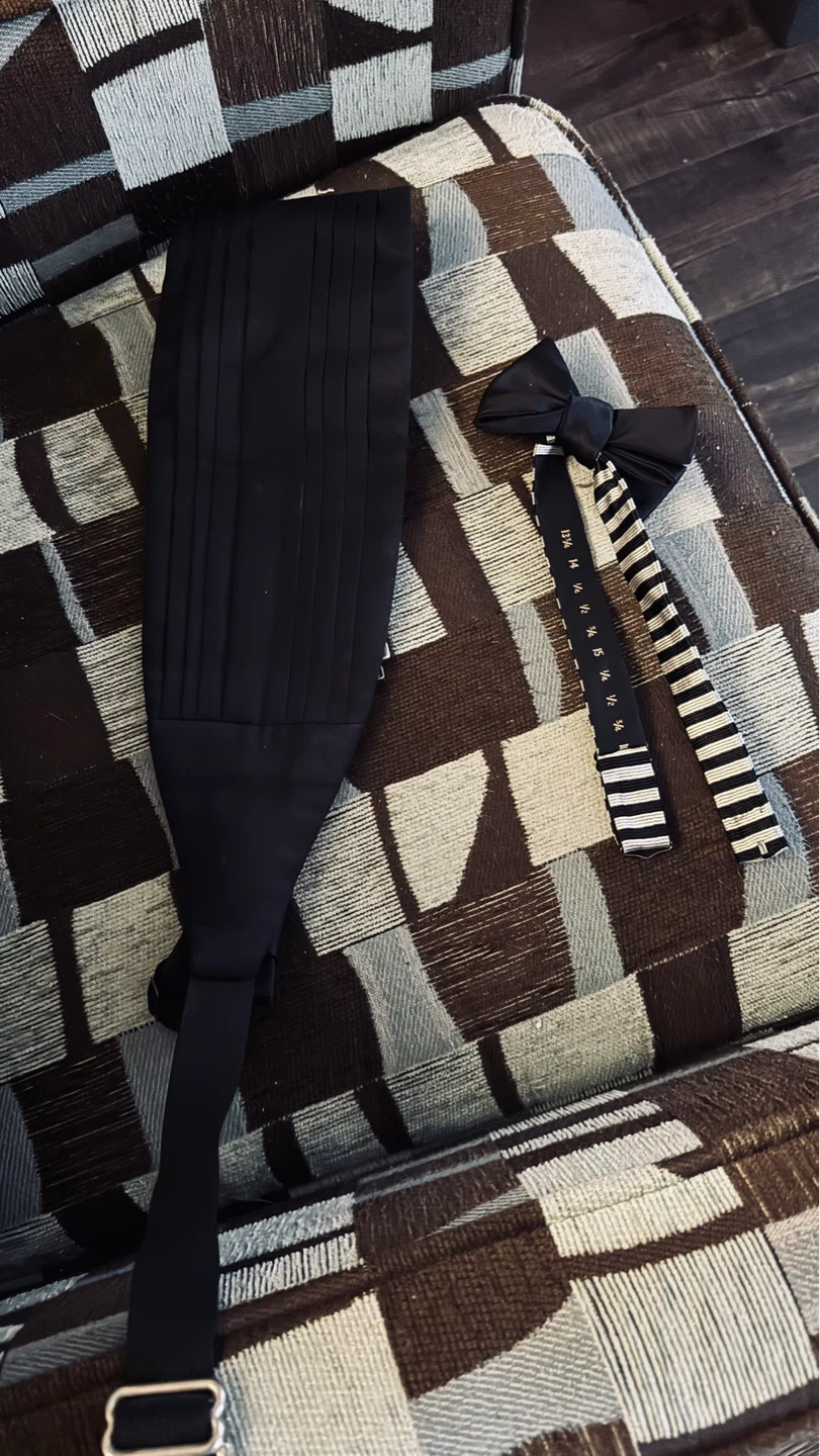 Black Tuxedo Jacket with Cummerbund and Bow Tie - photo 2