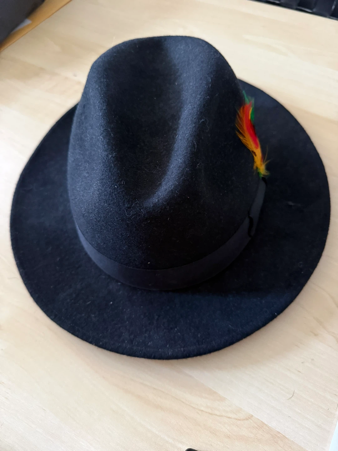Alberto Cellini Black Fedora Hat with Feather Accent