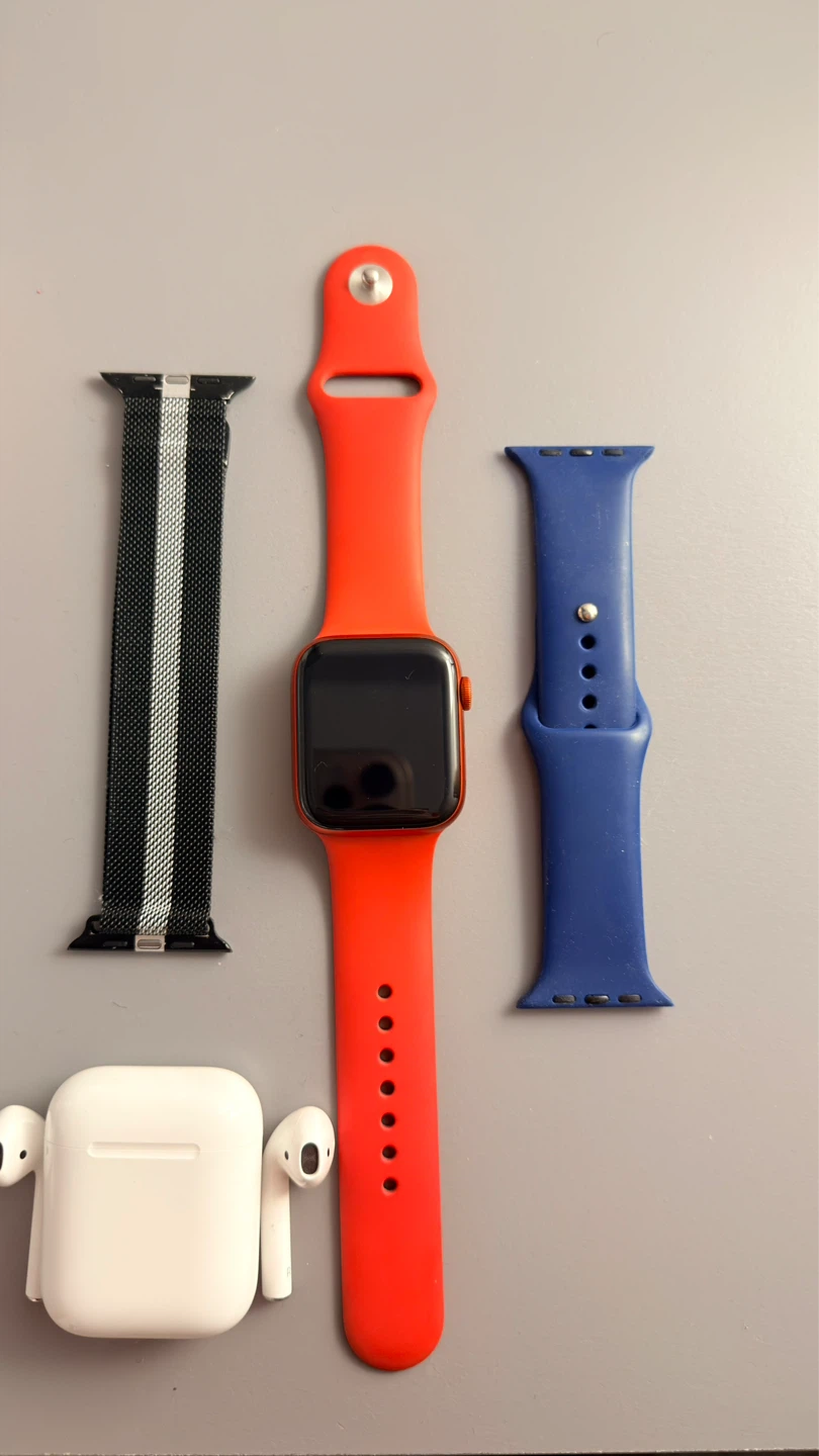 Apple Watch Series 6 44 mm with AirPods 2nd Generation.