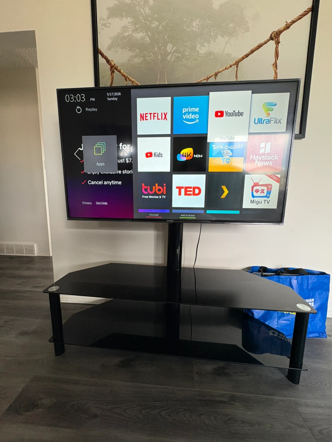 Sharp LC-55N7004U 55” 4K Ultra HD Smart TV + Bello glass stand