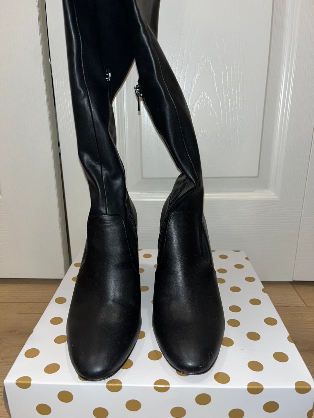 Like New! Black Faux Leather Thigh High Heels - photo 4