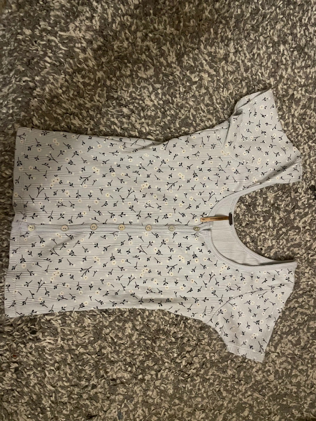Light Blue Floral Print Button-Up Top
