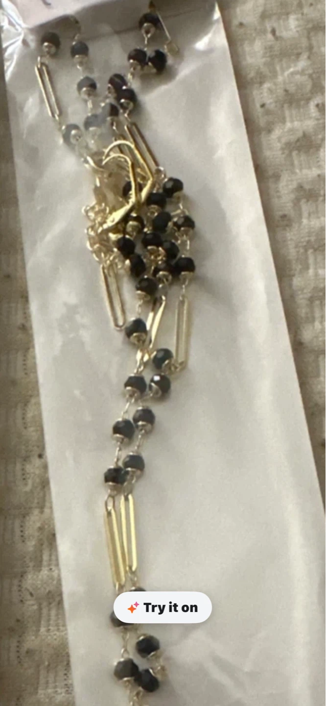 Gold Tone Necklace with Black Beads