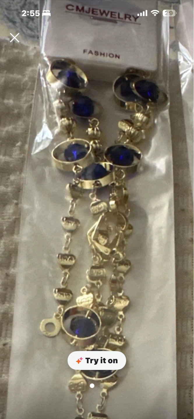 CM JEWELRY Gold-tone Necklace with Blue Gems