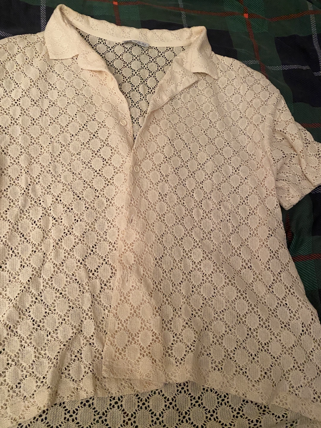 ZARA Cream Crochet Button-Up Shirt  L - photo 2