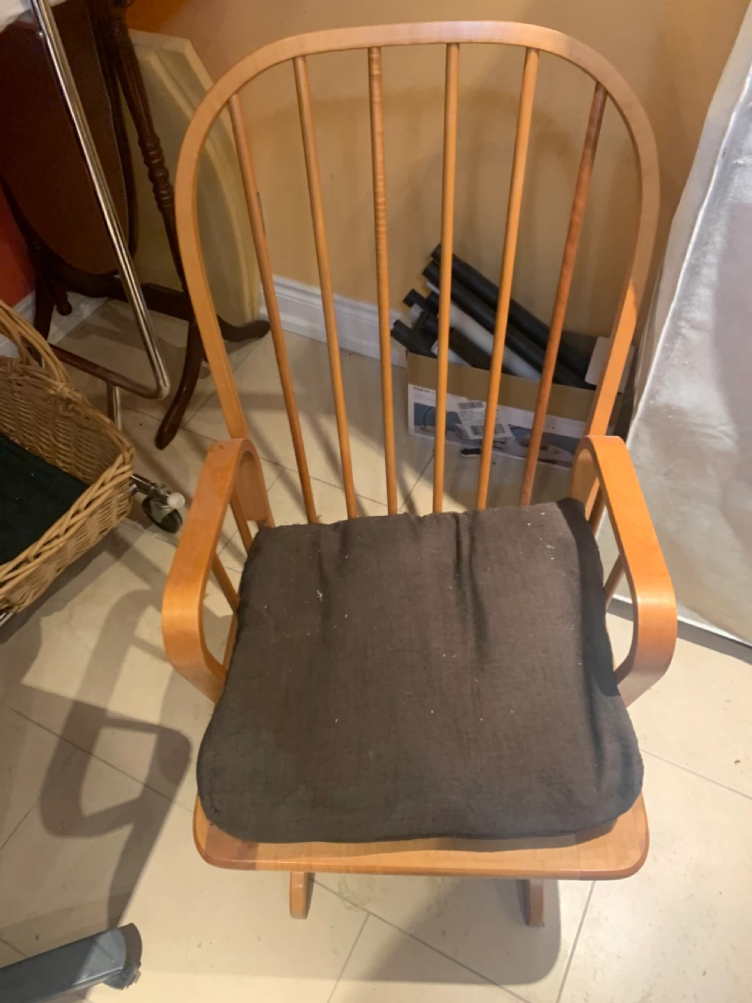 Wooden Glider Rocking Chair with Dark Brown Cushion