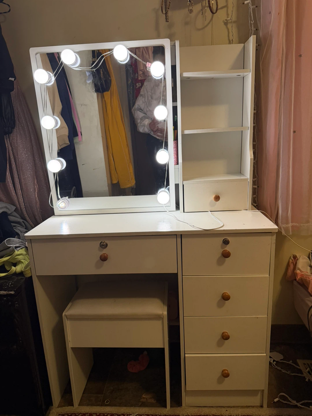 Vanity Makeup Table with Lighted Mirror and Stool