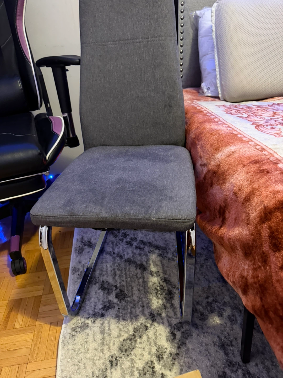 2 set grey Fabric Dining Chair with Chrome Base - photo 4